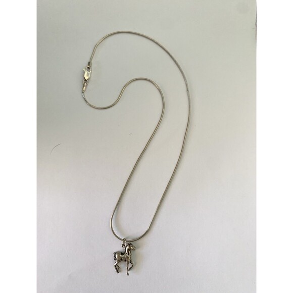 Horse Italy 925 Sterling Silver Pony Mustang Pendant 16” Chain Necklace Vintage - Picture 5 of 7